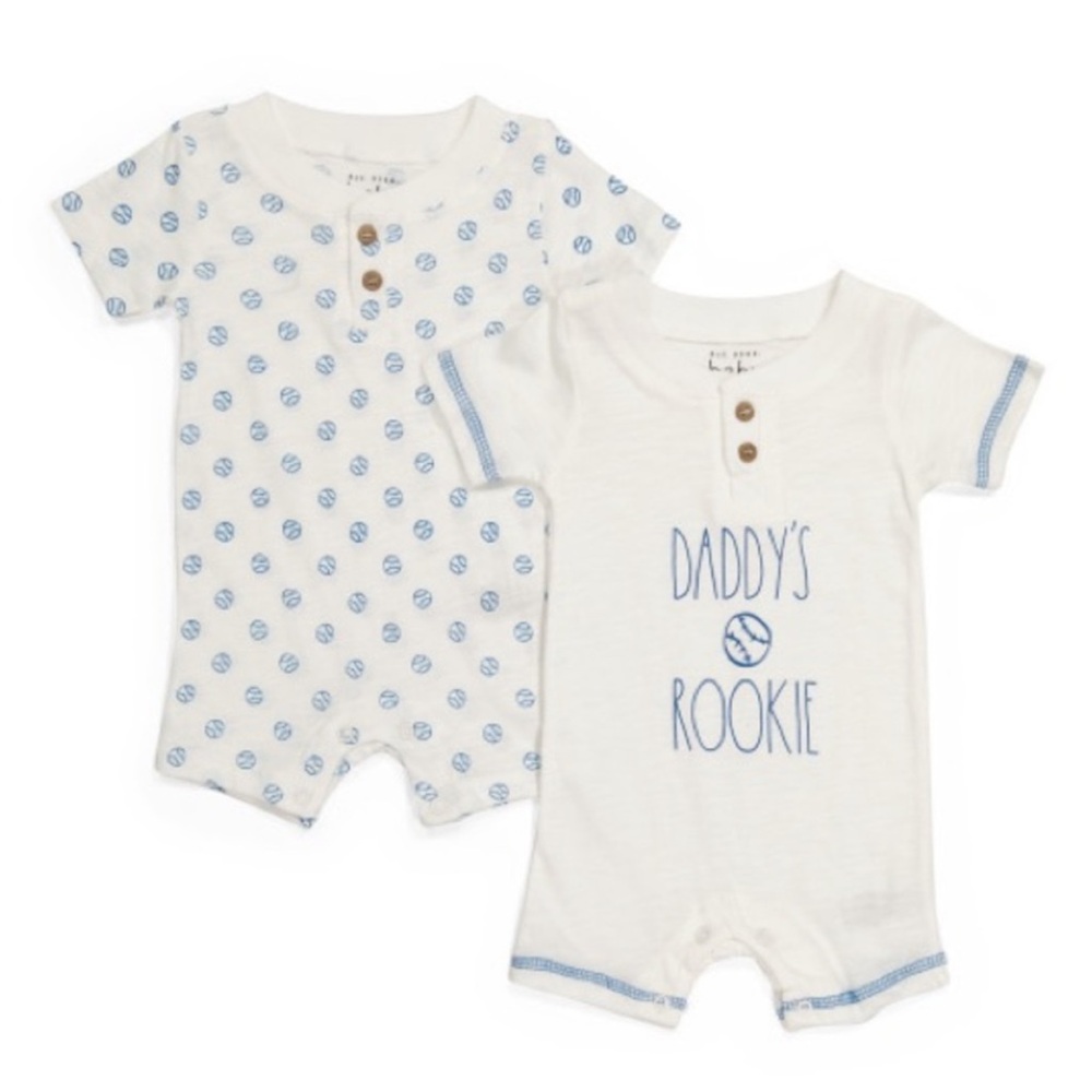 NET Rae Dunn Baby Boy 3-6 Months "Daddy's Rookie" Baseball Rompers - Picture 9 of 9